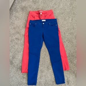 2 pairs colored Express skinny jeans